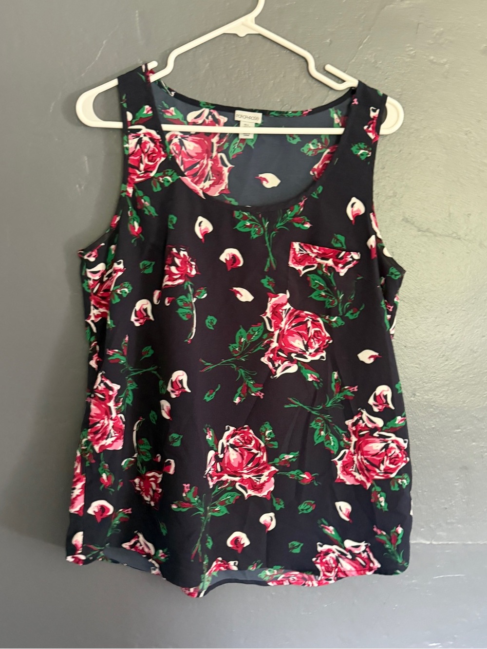 Black Tank Top with Pink Rose Print